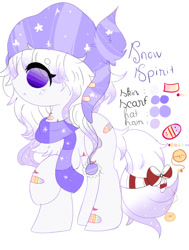 Size: 776x1029 | Tagged: safe, artist:magicangelstarartist, derpibooru import, oc, oc only, oc:snow spirit, earth pony, pony, clothes, female, hat, mare, ribbon, scarf, side view, solo