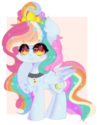 Size: 1024x1317 | Tagged: safe, artist:magicangelstarartist, derpibooru import, oc, oc only, oc:aurora rainbow star, pegasus, pony, choker, female, mare, multicolored hair, raised hoof, raised leg, solo