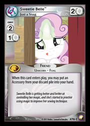 Size: 344x480 | Tagged: safe, derpibooru import, sweetie belle, appleoosa's most wanted, ccg, enterplay, equestrian odysseys, magic, merchandise, solo, sweetie belle's magic brings a great big smile, tongue, tongue out