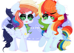 Size: 1024x743 | Tagged: safe, artist:magicangelstarartist, derpibooru import, oc, oc only, oc:rainbow swirl, oc:thunder rainbow, pegasus, pony, duo, female, mare, simple background