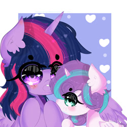 Size: 1024x1024 | Tagged: safe, artist:magicangelstarartist, derpibooru import, princess flurry heart, twilight sparkle, alicorn, pony, aunt and niece, blushing, cute, duo, female, filly, flurrybetes, foal, mare, simple background, twiabetes