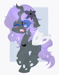 Size: 1024x1295 | Tagged: safe, artist:magicangelstarartist, derpibooru import, oc, oc only, changeling, blushing, commission, cute, one eye closed, simple background, solo, worried