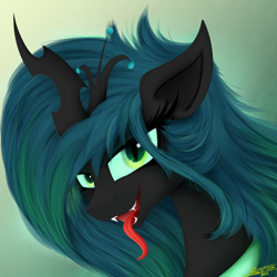 Size: 4000x4000 | Tagged: safe, artist:ser-p, derpibooru import, queen chrysalis, changeling, changeling queen, absurd resolution, bust, crown, forked tongue, jewelry, portrait, regalia, sharp teeth, solo, teeth