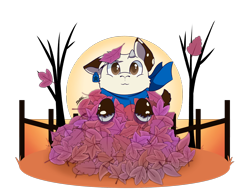 Size: 3984x3060 | Tagged: safe, artist:backgroundpony#f352, derpibooru import, oc, oc only, oc:hazel bloons, goat, autumn, clothes, colored pupils, commission, cute, leaf pile, leaves, one ear down, scarf, simple background, solo, transparent background, ych result