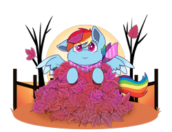 Size: 3984x3060 | Tagged: safe, artist:backgroundpony#f352, derpibooru import, rainbow dash, pegasus, pony, autumn, clothes, colored pupils, commission, cute, female, leaf pile, leaves, mare, one ear down, scarf, simple background, solo, transparent background, wings, ych example, ych result, your character here