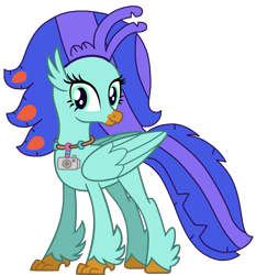 Size: 1988x2133 | Tagged: safe, artist:pegasski, artist:supahdonarudo, derpibooru import, oc, oc only, oc:sea lilly, classical hippogriff, hippogriff, base used, camera, jewelry, necklace, simple background, transparent background