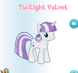 Size: 402x375 | Tagged: safe, derpibooru import, screencap, twilight velvet, pony, gameloft