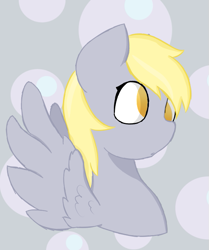 Size: 591x708 | Tagged: safe, artist:starstrucksocks, derpibooru import, derpy hooves, pegasus, pony, bust, commission, cute, eyes open, golden eyes, gray background, gray coat, head shot, simple background, wings, yellow hair