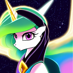 Size: 1024x1024 | Tagged: safe, artist:perfectblue97, derpibooru import, machine learning generated, princess celestia, alicorn, pony, sithlestia, solo