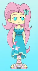 Size: 1006x1862 | Tagged: safe, artist:batipin, derpibooru import, fluttershy, equestria girls, breasts, chibi, clothes, looking at you, no nose, no pupils, shoes, solo