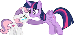 Size: 1077x519 | Tagged: safe, artist:decprincess, derpibooru import, edit, editor:incredibubbleirishguy, sweetie belle, twilight sparkle, twilight sparkle (alicorn), alicorn, unicorn, comforting, crying, female, filly, foal, vector, vector edit