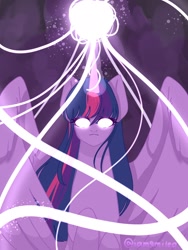 Size: 1536x2048 | Tagged: safe, artist:iamsmileo, derpibooru import, twilight sparkle, twilight sparkle (alicorn), alicorn, pony, magic, purple background, simple background, solo