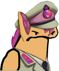 Size: 308x369 | Tagged: safe, artist:mustaphatr, derpibooru import, scootaloo, pegasus, pony, angry, cap, clothes, female, florkofcows, hat, military uniform, necktie, uniform