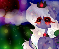 Size: 979x816 | Tagged: safe, artist:magicangelstarartist, derpibooru import, oc, oc only, oc:blood moon, alicorn, blurry background, crown, jewelry, regalia, sitting, solo, starry eyes, wingding eyes