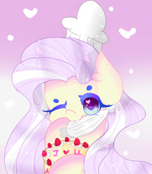 Size: 835x957 | Tagged: safe, artist:magicangelstarartist, derpibooru import, oc, oc only, earth pony, baker, cake, food, frosting, multicolored hair, simple background, solo