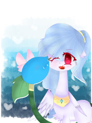 Size: 1024x1366 | Tagged: safe, artist:magicangelstarartist, derpibooru import, oc, oc only, pegasus, pony, commission, female, jewelry, mare, necklace, plant, simple background, smiling, solo