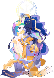 Size: 6159x8976 | Tagged: safe, artist:lincolnbrewsterfan, derpibooru exclusive, derpibooru import, part of a series, part of a set, princess celestia, princess luna, oc, oc:imperii solem (empirica sol), oc:lunae novae (new luna), alicorn, pony, unicorn, series:apri(luna) fools!, .svg available, 2023, absurd resolution, aftermath, alternate design, april fools, april fools 2023, blue, blue eyes, blue mane, blue tail, celebration, clothes, colored wings, crossed horns, crown, cute, cute face, cute smile, cutie mark, cyan eyes, derpibooru, derpibooru logo, derpibooru ponified, description is relevant, dock, embrace, ethereal hair, ethereal mane, ethereal tail, everything is fixed, everything went better than expected, female, finale, floating, flowing mane, flowing tail, glare, glowing, glowing horn, gold, golden eyes, gradient hair, gradient mane, gradient tail, gradient wings, group, group hug, happiness, happy, head down, hoof heart, horn, horns are touching, hug, implied princess celestia, implied princess luna, inkscape, inverted colors, jewelry, lesson, levitation, logo, long horn, long mane, long tail, looking at each other, looking at someone, looking at you, looking down, looking up, magic, magic aura, magic circle, magic glow, mare, meta, moon, movie accurate, multicolored hair, multicolored mane, multicolored tail, new lunar republic, ocbetes, opposites, palette swap, peytral, ponified, ponified logo, positive message, positive ponies, princess celestia's cutie mark, princess luna's cutie mark, projection, quartet, raised hoof, raised leg, recolor, regalia, representative, reunion, ribbon, runes, runescape, shoes, sibling love, siblings, simple background, sister, sisterly love, sisters, smiling, smiling at each other, solar empire, sparkly mane, sparkly tail, species swap, spread hooves, striped mane, striped tail, svg, tail, teal eyes, telekinesis, thank you, thanks, the war is over, timeline, touching hooves, translucent mane, transparent background, transparent mane, transparent tail, tribute, twin sisters, twins, underhoof, unicorn oc, united equestria, vector, winghug, wings, you guys are awesome and i love you