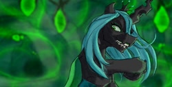 Size: 924x470 | Tagged: safe, artist:thatonegib, derpibooru import, queen chrysalis, angry, castlevania, changeling hive, frown, netflix, open mouth, pose, scene interpretation