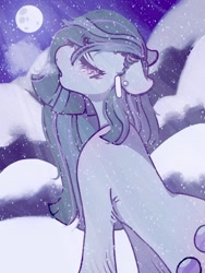 Size: 540x720 | Tagged: safe, artist:rareapples, derpibooru import, marble pie, earth pony, 2d, digital art, ears, eyes closed, female, floppy ears, long mane, looking up, mare, night, solo, winter