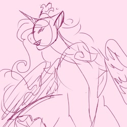 Size: 540x540 | Tagged: safe, artist:rareapples, derpibooru import, princess cadance, alicorn, 2d, curly hair, digital art, female, folded wings, horn, long hair, looking back, mare, sketch, smiling, solo, wings