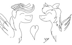 Size: 1280x800 | Tagged: safe, artist:sketchy mcpad, derpibooru import, oc, oc only, oc:chopsticks, oc:sketchy mcpad, pegasus, pony, chest fluff, duo, gay, heart, lineart, male, oc x oc, shipping, simple background, stallion, white background