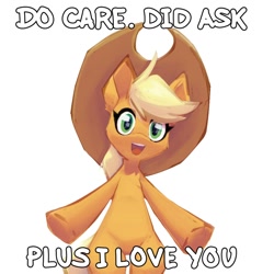 Size: 1000x1000 | Tagged: safe, artist:senaelik, derpibooru import, applejack, earth pony, pony, cute, dialogue, jackabetes, open mouth, open smile, smiling, solo, wholesome