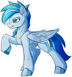 Size: 1256x1353 | Tagged: safe, artist:thatonegib, derpibooru import, pegasus, grin, multicolored hair, pose, raised hoof, raised leg, simple background, smiling, solo, transparent background