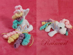 Size: 5200x3953 | Tagged: safe, artist:starfulstitches, derpibooru import, earth pony, pony, g1, female, lying down, mare, plushie, prone, rainbow curl pony, raincurl, solo