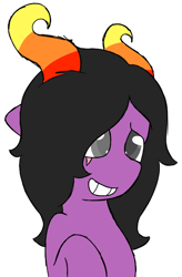 Size: 490x748 | Tagged: safe, artist:starstrucksocks, derpibooru import, oc, oc only, oc:card toss, cute, eyes open, female, horns, mare, purple coat, scar, simple background, smiling, solo, white background