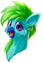 Size: 1093x1594 | Tagged: safe, artist:thatonegib, derpibooru import, oc, oc only, griffon, :d, bust, cheek fluff, chest fluff, griffon oc, open mouth, open smile, portrait, smiling, solo