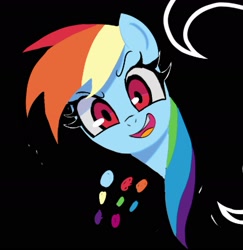 Size: 1891x1945 | Tagged: safe, artist:ponconcarnal, derpibooru import, rainbow dash, pegasus, pony, black background, bust, simple background, smiling, solo