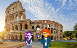 Size: 1369x849 | Tagged: safe, artist:yungdeez, derpibooru import, starlight glimmer, sunburst, equestria girls, colosseum, equestria girls in real life, female, irl, italy, male, photo, shipping, starburst, straight