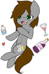 Size: 485x730 | Tagged: safe, artist:starstrucksocks, derpibooru import, oc, oc only, oc:sweet cheeks, alcohol, eyes open, female, grey oc, heart, mare, open mouth, simple background, solo, transparent background