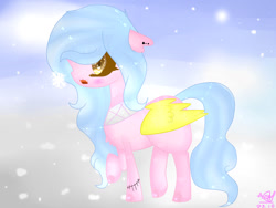 Size: 1024x768 | Tagged: safe, artist:magicangelstarartist, derpibooru import, oc, oc only, oc:winter shadow, pegasus, pony, clothes, female, mare, scarf, snow, snowfall, solo