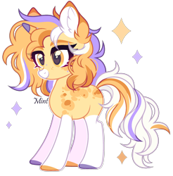 Size: 2034x2064 | Tagged: safe, artist:mint-light, derpibooru import, oc, oc only, unicorn, colored hooves, commission, ear fluff, ears, female, horn, looking to side, looking to the left, multicolored hair, multicolored mane, palette, palomino, signature, simple background, smiling, solo, stars, transparent background, unicorn oc