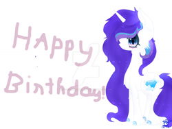 Size: 1024x768 | Tagged: safe, artist:magicangelstarartist, derpibooru import, oc, oc only, oc:windy cloud, pony, unicorn, birthday, female, mare, side view, simple background, solo, watermark