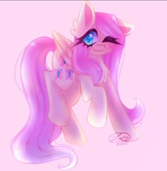 Size: 697x718 | Tagged: safe, artist:violetmilk, derpibooru import, fluttershy, looking at you, one eye closed, solo, wink, winking at you