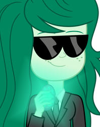Size: 1300x1640 | Tagged: safe, artist:lightning_musicwave, derpibooru import, wallflower blush, equestria girls, clothes, crossover, meme, memory stone, men in black, reference, solo, sunglasses, tuxedo