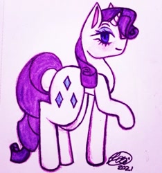 Size: 719x769 | Tagged: safe, artist:violetmilk, derpibooru import, rarity, unicorn, signature, solo, traditional art