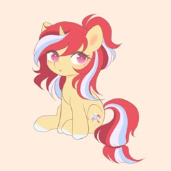 Size: 800x800 | Tagged: safe, artist:_nillabean_, derpibooru import, oc, pony, unicorn, chibi, female, mare, multicolored hair, simple background, solo, yellow background