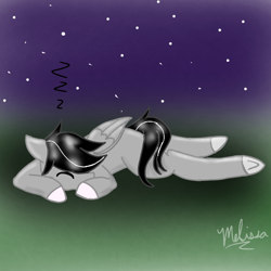 Size: 768x768 | Tagged: safe, derpibooru import, oc, oc only, oc:chopsticks, pegasus, lying down, male, onomatopoeia, outdoors, sleeping, sound effects, stallion, stars, zzz