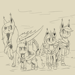 Size: 1000x1000 | Tagged: safe, artist:darkhestur, derpibooru import, oc, oc:backgroundpony#f352, oc:blood moon, oc:dark, oc:jade the bat, bat pony, april fools event, armor, bat pony oc, monochrome, new lunar republic, old photo, simple background, soldiers, war