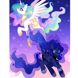 Size: 987x987 | Tagged: safe, artist:violetmilk, derpibooru import, princess celestia, princess luna, alicorn, pony, crown, female, jewelry, regalia, royal sisters, siblings, sisters, stars