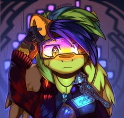 Size: 2000x1900 | Tagged: safe, artist:freak-side, derpibooru import, bird, cyborg, pegasus, pony, robot, cyberpunk, glasses, photo, solo