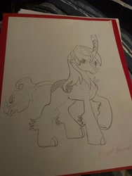 Size: 3024x4032 | Tagged: safe, artist:brisk bronco, derpibooru exclusive, derpibooru import, shining armor, oc, kirin, pony, lineart, male, race swap, solo, stallion, traditional art