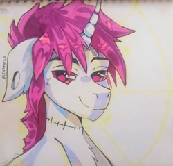 Size: 1080x1031 | Tagged: safe, artist:freak-side, derpibooru import, oc, oc only, pony, unicorn, looking at you, marker drawing, photo, solo, traditional art