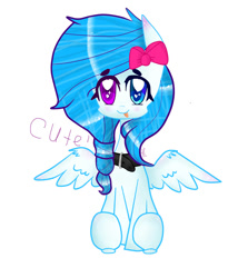 Size: 827x966 | Tagged: safe, artist:magicangelstarartist, derpibooru import, oc, oc only, pony, art trade, bow, collar, female, heterochromia, mare, simple background, solo, text