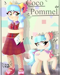 Size: 1080x1350 | Tagged: safe, artist:honey_mapple1, derpibooru import, coco pommel, earth pony, human, pony, female, humanized, mare, text