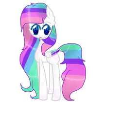 Size: 888x900 | Tagged: safe, artist:magicangelstarartist, derpibooru import, oc, oc only, pony, colored wings, female, long neck, looking at you, mare, multicolored hair, multicolored wings, side view, simple background, solo, wings