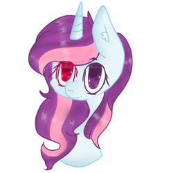 Size: 768x768 | Tagged: safe, artist:magicangelstarartist, derpibooru import, oc, oc only, pony, unicorn, bust, ear fluff, ears, female, heterochromia, mare, multicolored hair, simple background, solo, white background